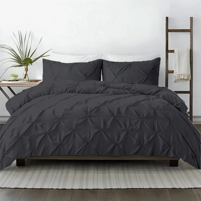 Pinch Pleated 3 Piece Duvet Cover Set 100% Egyptian Cotton 600 Thread Count - Dark Colors