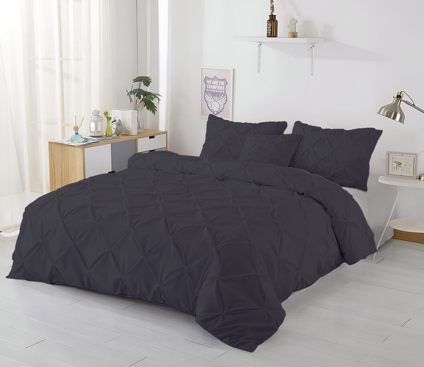 Pinch Pleated 3 Piece Duvet Cover Set 100% Egyptian Cotton 600 Thread Count - Dark Colors