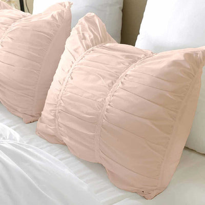 Set Of 2 Pillow Shams Ruched 100% Egyptian Cotton 800 Thread Count