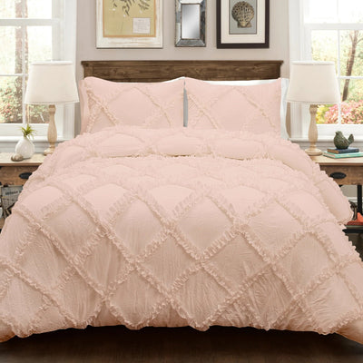 Cross Diamond Ruffle 3 Piece Duvet Cover Set 100% Egyptian Cotton 400 Thread Count