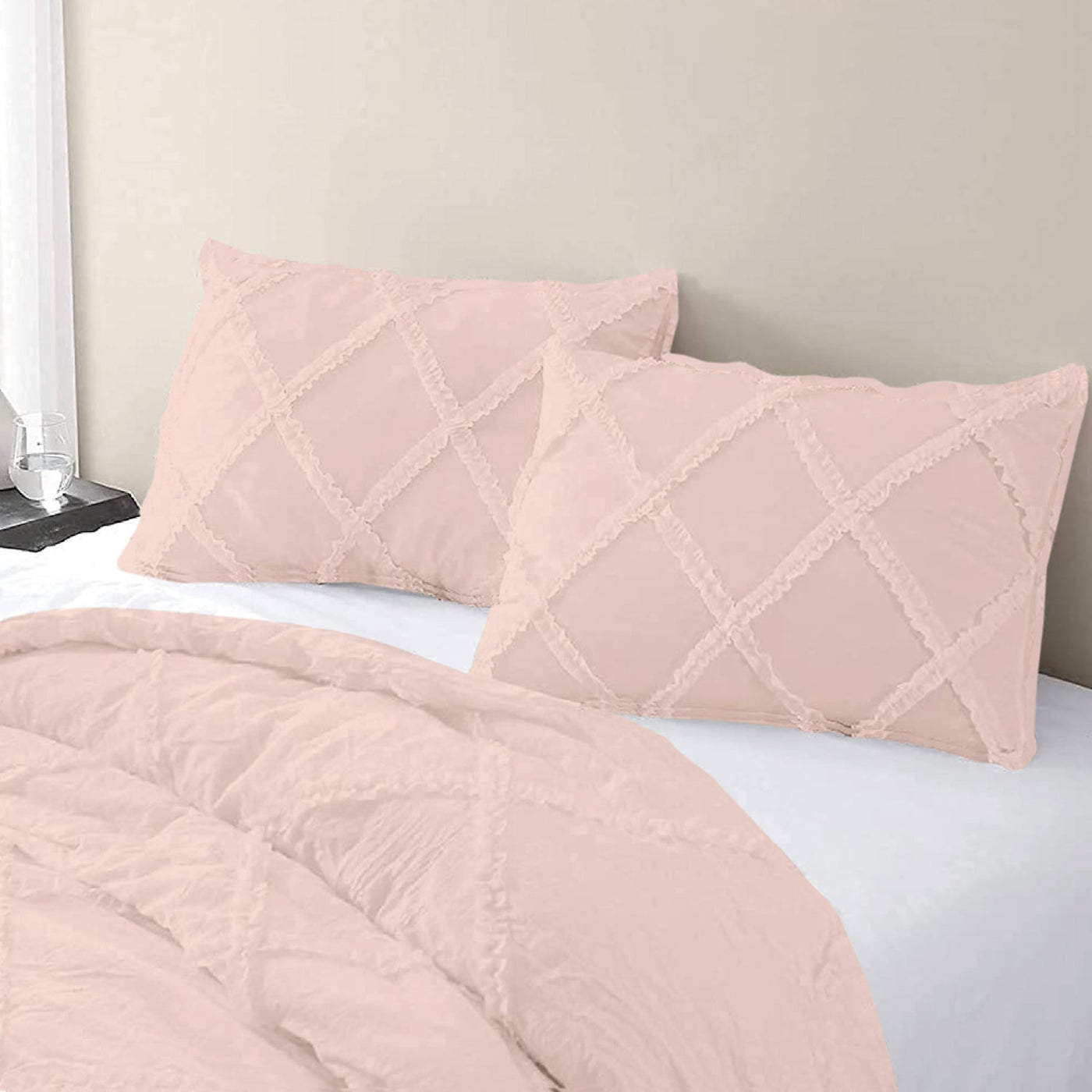 Cross Diamond Ruffle 3 Piece Duvet Cover Set 100% Egyptian Cotton 400 Thread Count