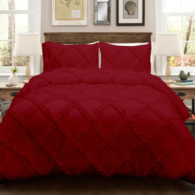 Cross Diamond Ruffle 3 Piece Duvet Cover Set 100% Egyptian Cotton 400 Thread Count