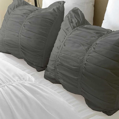 Set Of 2 Pillow Shams Ruched 100% Egyptian Cotton 800 Thread Count