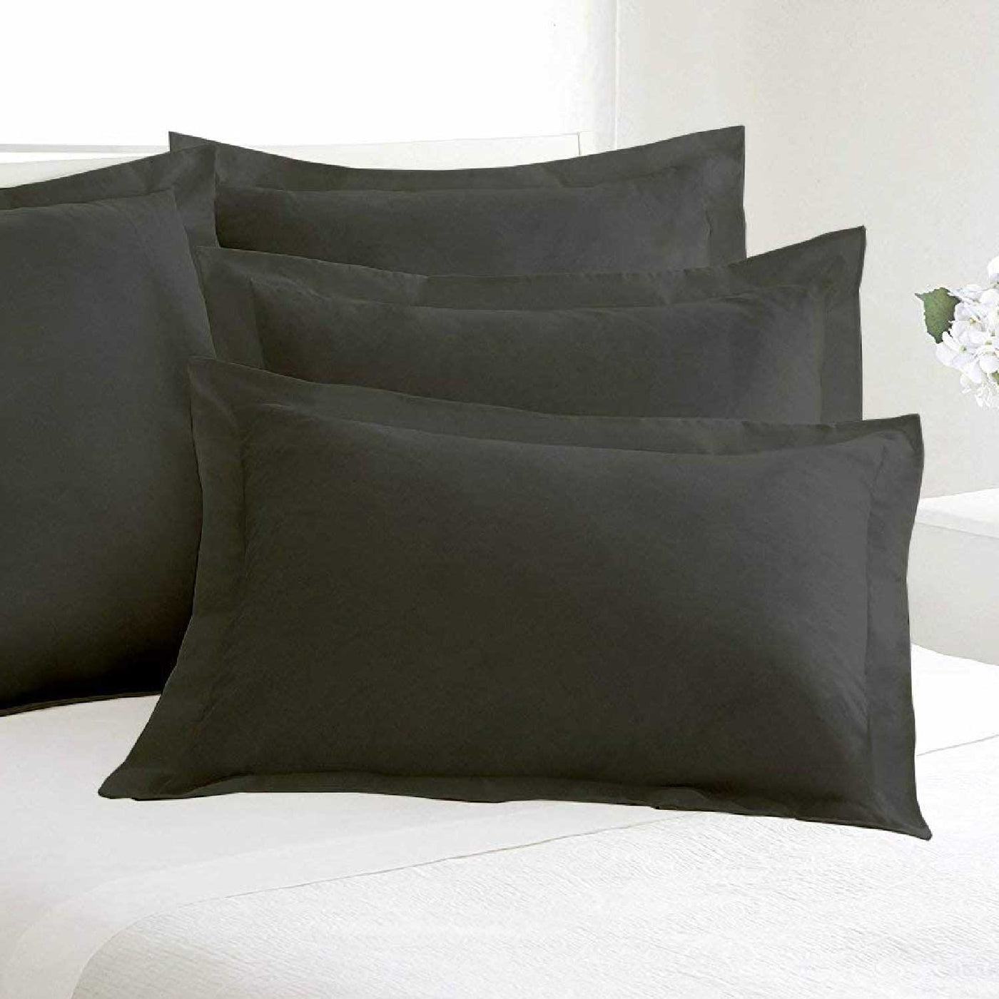 Set of 2 Solid Pillow Shams 100% Egyptian Cotton 400 Thread Count