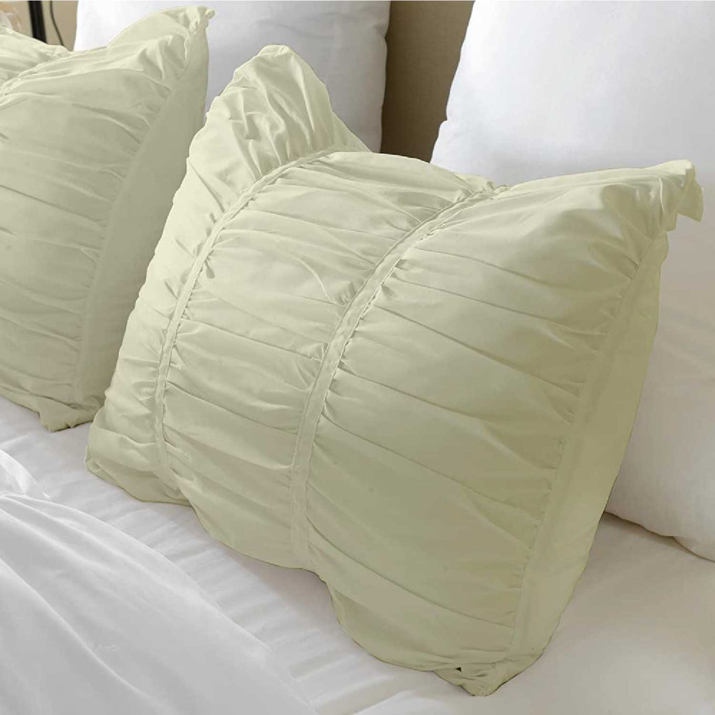 Set Of 2 Pillow Shams Ruched 100% Egyptian Cotton 800 Thread Count