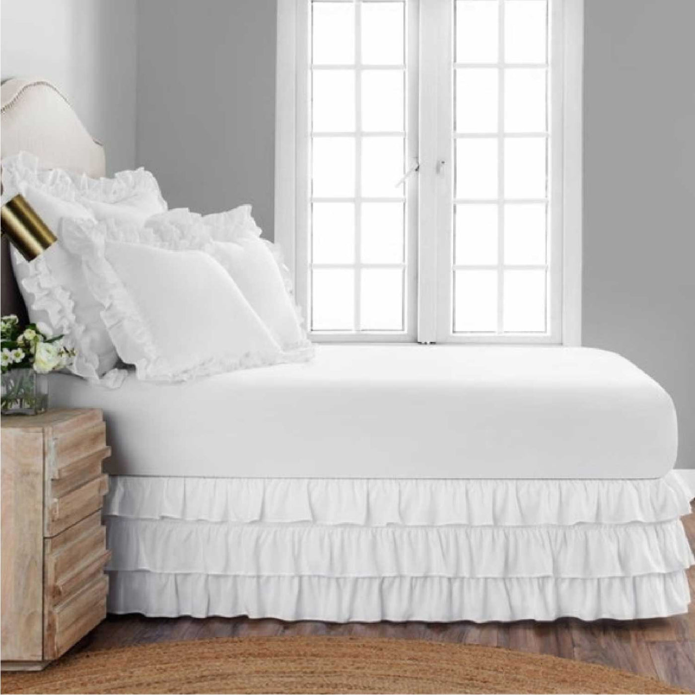 Tiered Waterfall Ruffle Bed Skirt 400 Thread Count 100% Egyptian Cotton