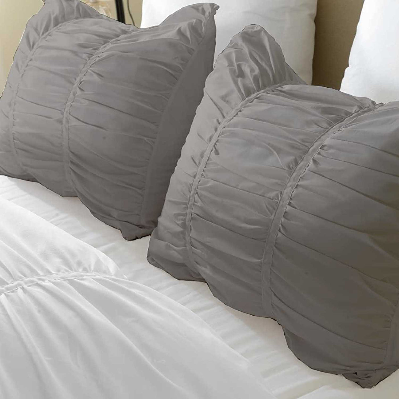 Set Of 2 Pillow Shams Ruched 100% Egyptian Cotton 800 Thread Count