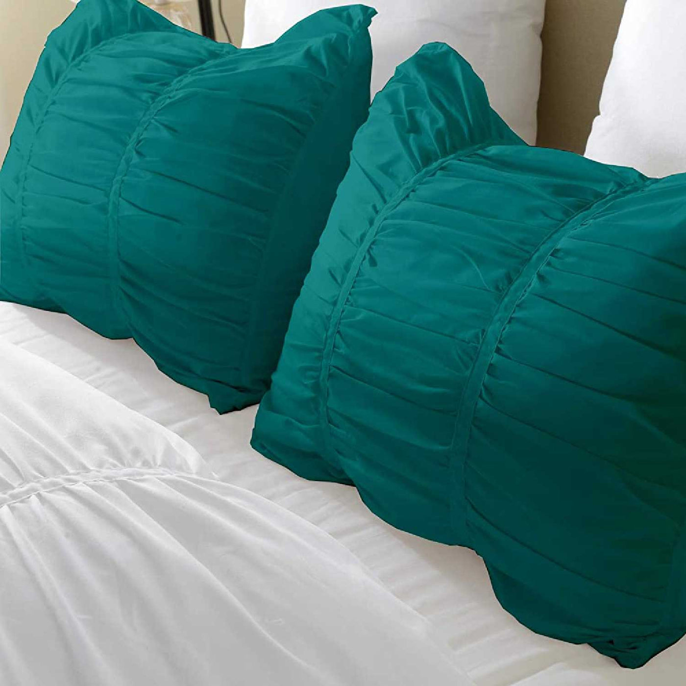 Set Of 2 Pillow Shams Ruched 100% Egyptian Cotton 800 Thread Count