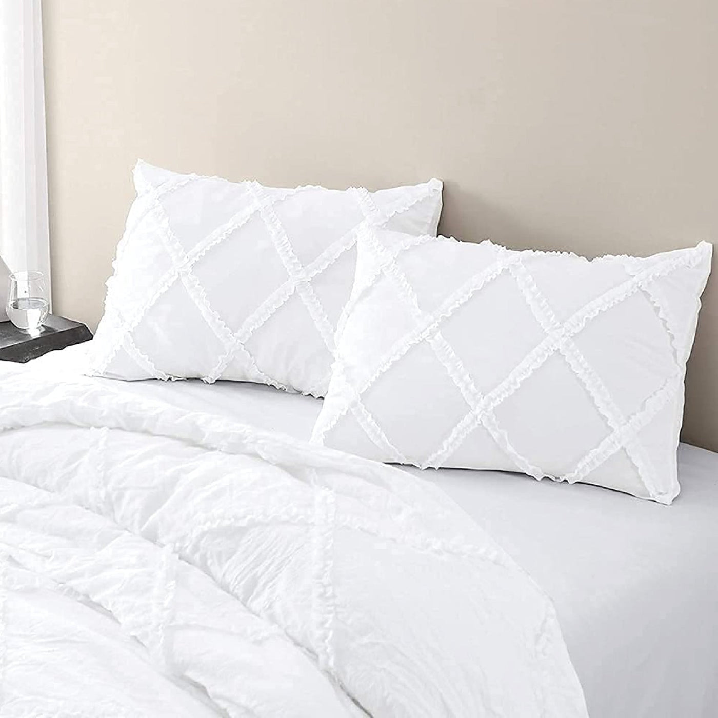 Cross Diamond Ruffle 3 Piece Duvet Cover Set 100% Egyptian Cotton 800 Thread Count