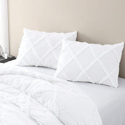 Cross Diamond Ruffle 3 Piece Duvet Cover Set 100% Egyptian Cotton 800 Thread Count