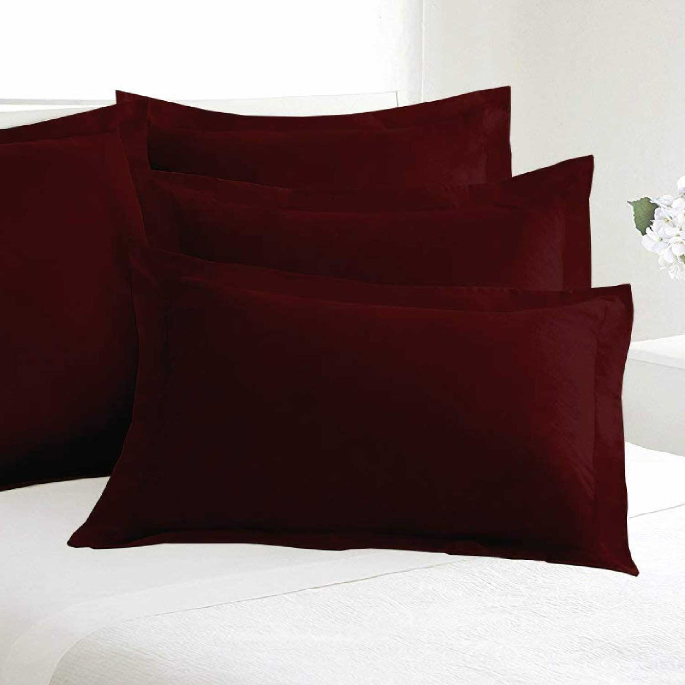 Set of 2 Solid Pillow Shams 100% Egyptian Cotton 400 Thread Count